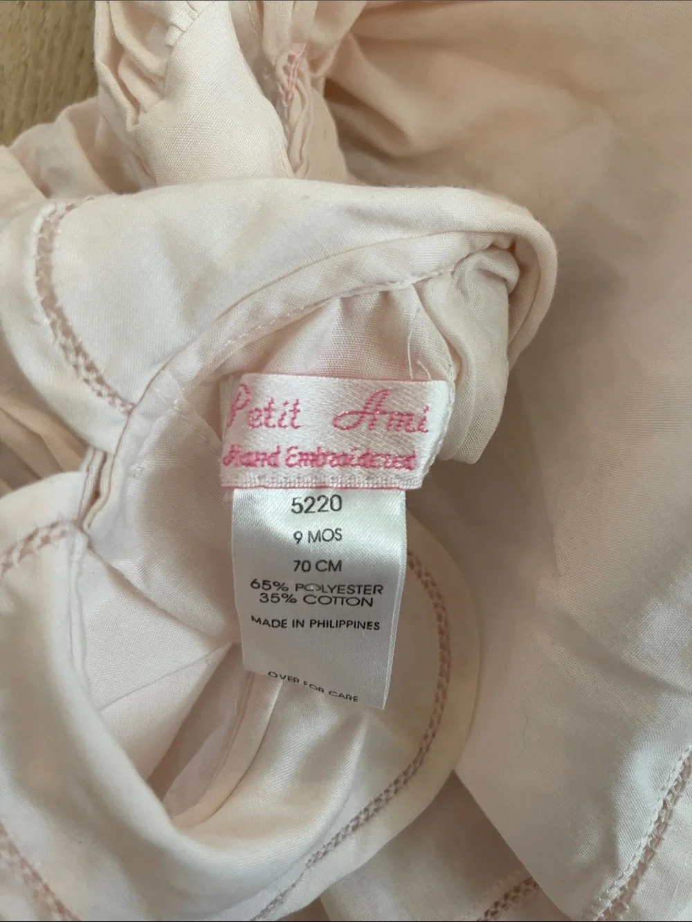 PETIT AMI hand embroidered Pale Pink Smocked Dress with Peter Pan Collar